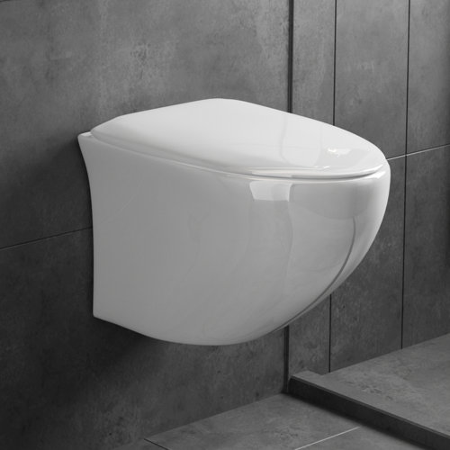 SUPERFLO Wall Hung Toilet With Dual Flush, Compact Round Wall Mounted